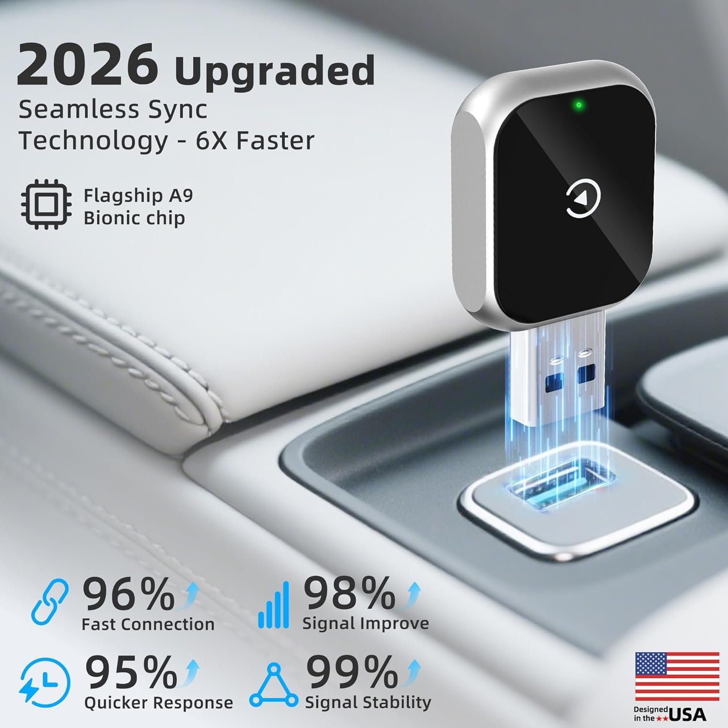 Mini Wireless Carplay Adapter for iPhone - Carplay Wireless Adapter Car Play Dongle, Wired to Wireless, Compatible with iPhone iOS 10 , Silver